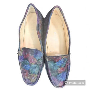 RON WHITE RITA‎ FLORAL  FLORAL PRINTED SUEDE LOAFERS Size 38.5 Made In Italy